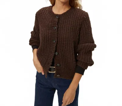 Michael Stars Lumi Crew Neck Cardigan In Espresso In Green