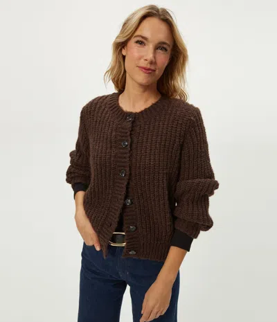 Michael Stars Lumi Crewneck Cardigan In Brown