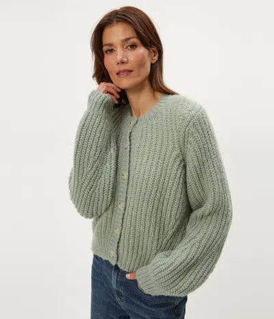 Michael Stars Lumi Crewneck Cardigan In Green