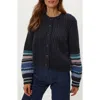 Michael Stars Lumi Striped Crew Cardigan In Black