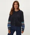 Michael Stars Lumi Striped Crew Cardigan In Blue