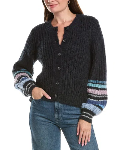 Michael Stars Lumi Striped Crew Cardigan In Black