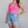 Michael Stars Luna Shine Henley Tank Top In Flamingo Pink In Multi