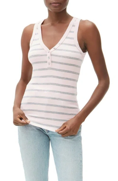 Michael Stars Luna Stripe Cotton Blend Henley Tank In White