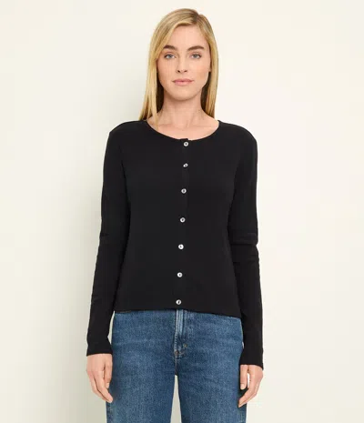 Michael Stars Mackenzie Pointelle Crew Neck Cardigan In Black