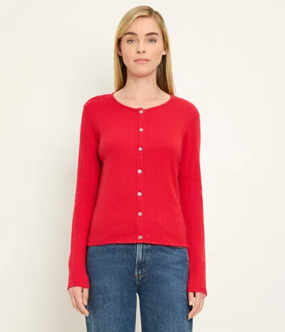 Michael Stars Mackenzie Pointelle Cardigan In Red