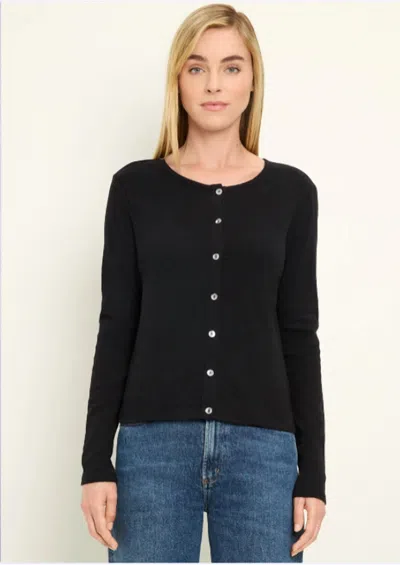 Michael Stars Mackenzie Pointelle Crew Neck Cardigan In Black