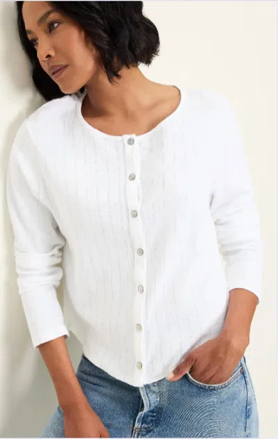 Michael Stars Mackenzie Pointelle Crew Neck Cardigan In White