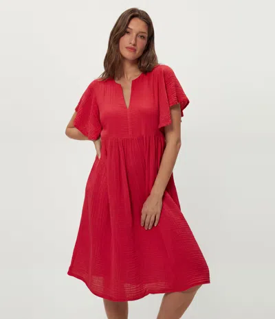Michael Stars Madeline Flutter Sleeve Dress In Red