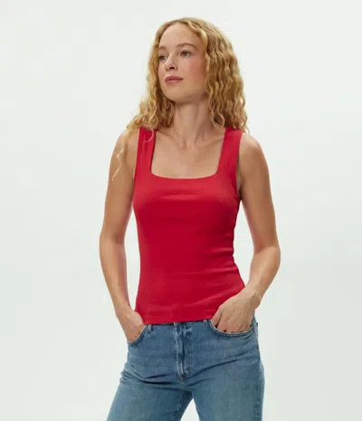 Michael Stars Maribel Square Neck Tank In Lacquer In Red
