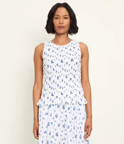 Michael Stars Marsha Smocked Floral Tank In White