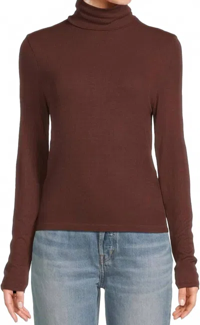 Michael Stars Martha Turtleneck Ruched Sides Sweater In Espresso In Brown