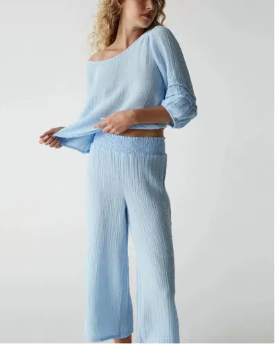 Michael Stars Medina Cropped Gauze Pant In Water In Blue