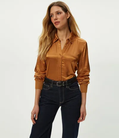 Michael Stars Meredith Satin Button Down Shirt In Animal Print