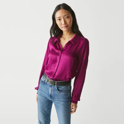 Michael Stars Meredith Satin Button Down Shirt In Berry