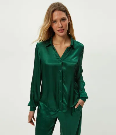 Michael Stars Meredith Satin Button Down Shirt In Black