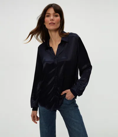 Michael Stars Meredith Satin Button Down Shirt In Nocturnal