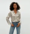 Michael Stars Meredith Satin Button Down Shirt In Silver