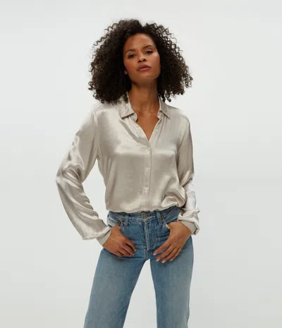 Michael Stars Meredith Satin Button Down Shirt In Silver