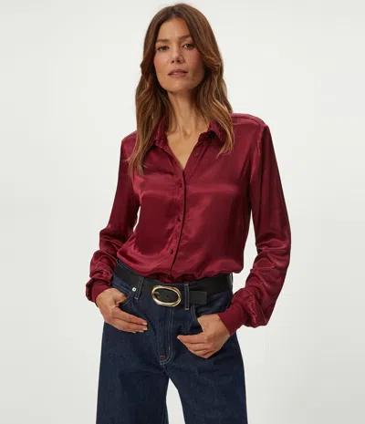Michael Stars Meredith Satin Button Down Shirt In Silver
