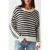 Michael Stars Merle Striped Crew-neck Sweater In Black