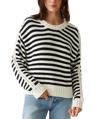 Michael Stars Merle Striped Crewneck Sweater In Black