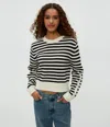 Michael Stars Merle Striped Crew-neck Sweater In Black