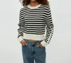 Michael Stars Merle Striped Crew-neck Sweater In Black