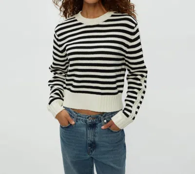 Michael Stars Merle Striped Crewneck Sweater In Ivory & Black Stripe In Multi