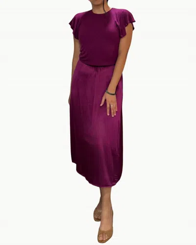 Michael Stars Meryl Midi Short Sleeve Dress In Ruby In Purple