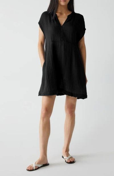 Michael Stars Mira Split Neck Gauze Dress In Black