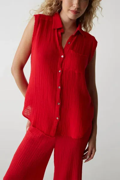Michael Stars Monique Gauze Button-down Tank Top In Tamale In Multi