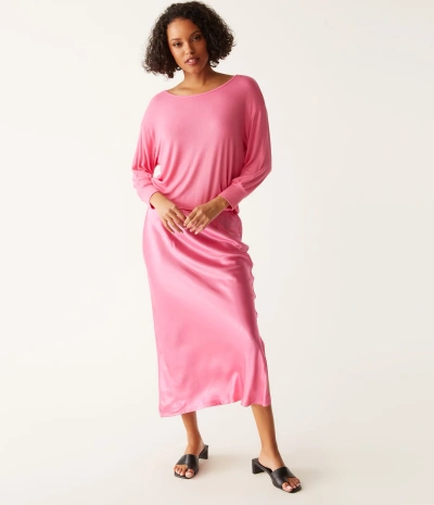 Michael Stars Nadia Mixed Fabric Satin Dress In Flamingo
