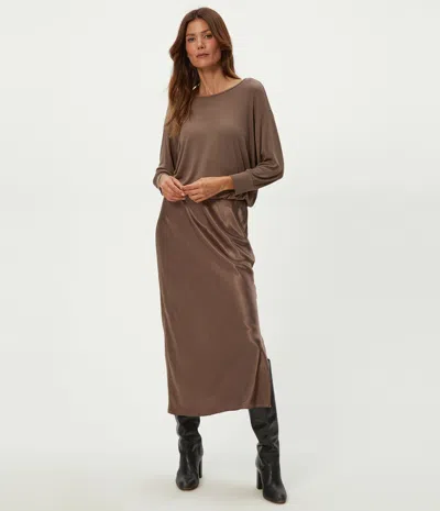 Michael Stars Nadia Mixed Fabric Satin Dress In Gray