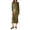 Michael Stars Nadia Mixed Fabric Satin Dress In Olive In Green