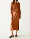 MICHAEL STARS NADIA MIXED FABRIC SATIN DRESS IN TOFFEE