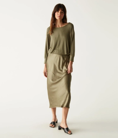 Michael Stars Nadia Mixed Fabric Satin Dress In Olive