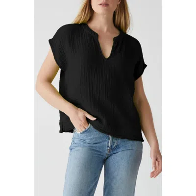 Michael Stars Naomi Split Neck Gauze Top In Black