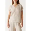 Michael Stars Naomi Split Neck Gauze Top In Cement