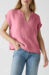 Michael Stars Naomi Split Neck Gauze Top In Pink