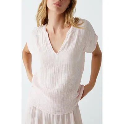 Michael Stars Naomi Split Neck Gauze Top In Lychee
