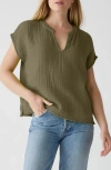 Michael Stars Naomi Split Neck Gauze Top In Olive