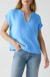 Michael Stars Naomi Split Neck Gauze Top In Saltwater