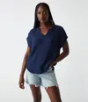 Michael Stars Naomi Split Neck Gauze Top In Nocturnal
