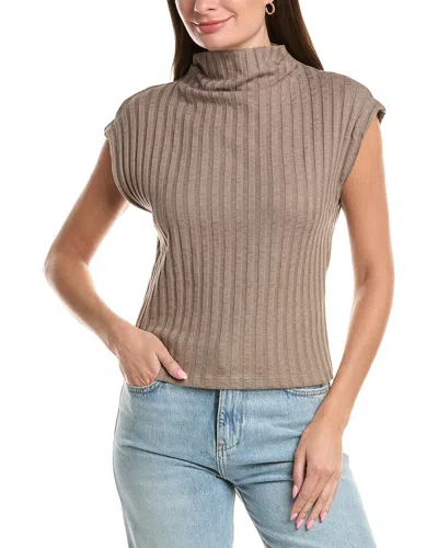 Michael Stars Nara Rib Funnel Neck Cotton Blend Knit Top In Gray