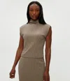 Michael Stars Nara Rib Funnel Neck Cotton Blend Knit Top In Brown