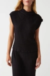 Michael Stars Nara Rib Funnel Neck Cotton Blend Knit Top In Black
