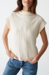 Michael Stars Nara Rib Funnel Neck Cotton Blend Knit Top In Chalk
