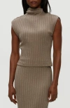 Michael Stars Nara Rib Funnel Neck Cotton Blend Knit Top In Gray