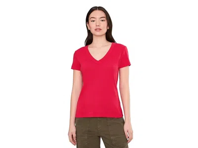 Michael Stars Nikki 1x1 Cotton Short Sleeve V-neck T-shirts In Red
